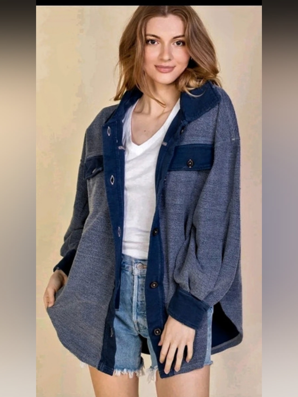 Free People Ruby Shacket Utility Jacket Blue XS